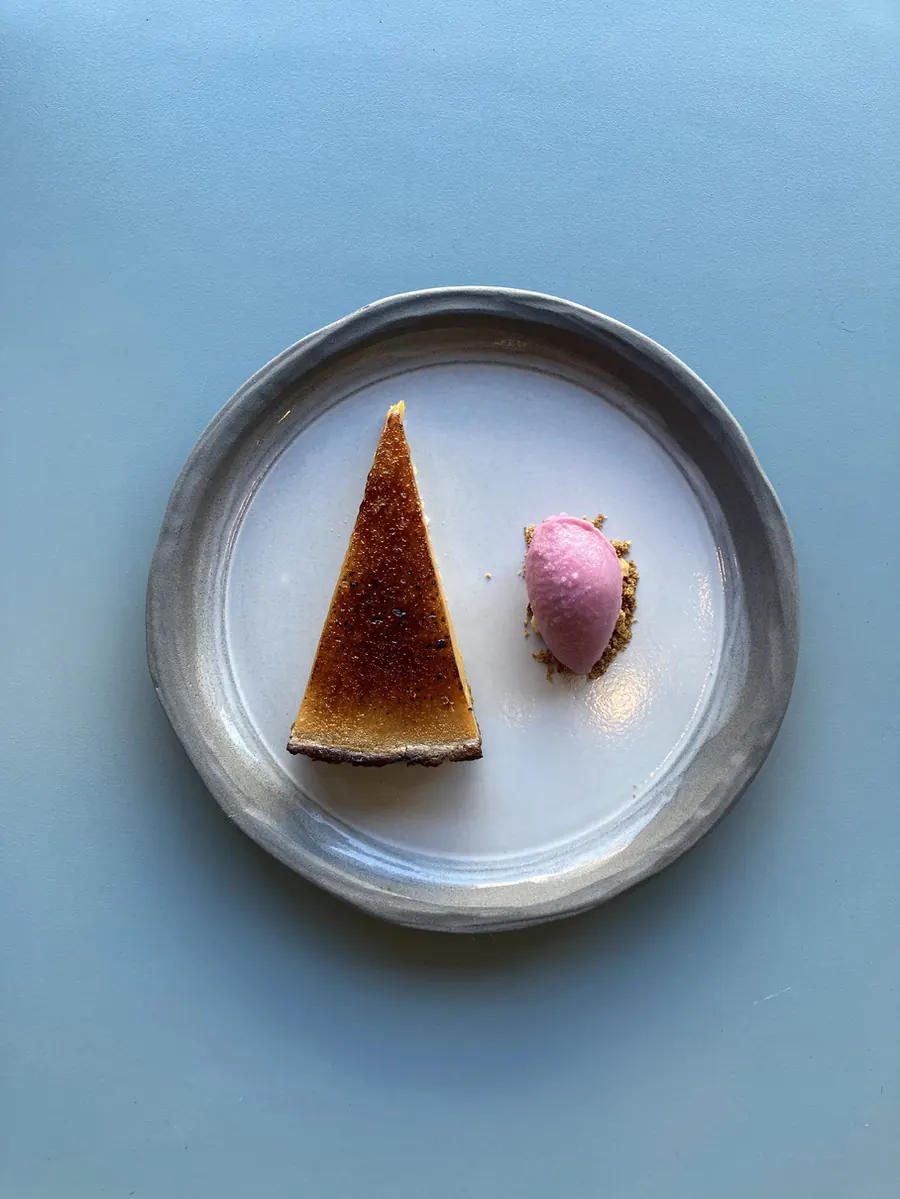 Burnt cream tart with sorbet